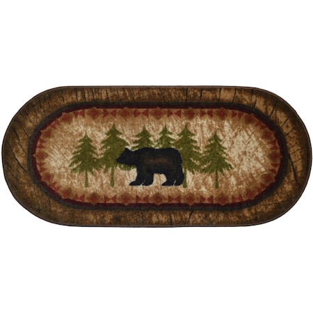 Sleep Ez 20 x 44 in. Oval Cozy Cabin Birch Bear Printed Nylon Kitchen Mat & Rug SL1847808